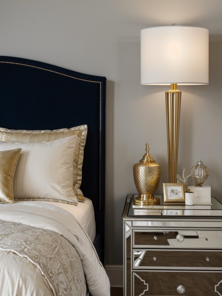 Luxury meets navy: How to elevate your bedroom with metallic accents!