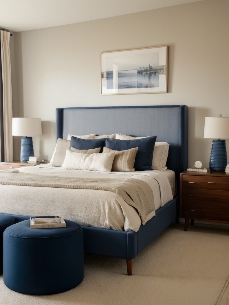 Chic Mid-Century Apartment: Navy & Neutral Bedroom Makeover