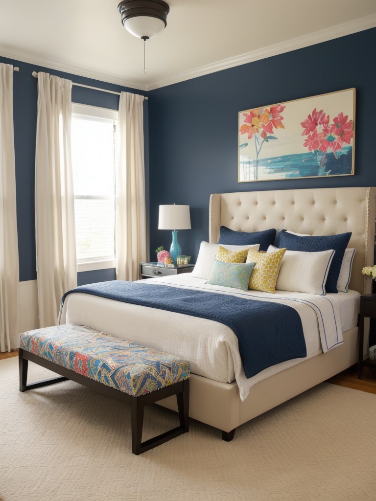 Revamp Your Apartment with Vibrant Navy and Neutral Decor!