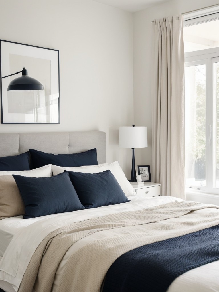 Serene and Minimalist Bedroom Retreat with Navy and Neutrals