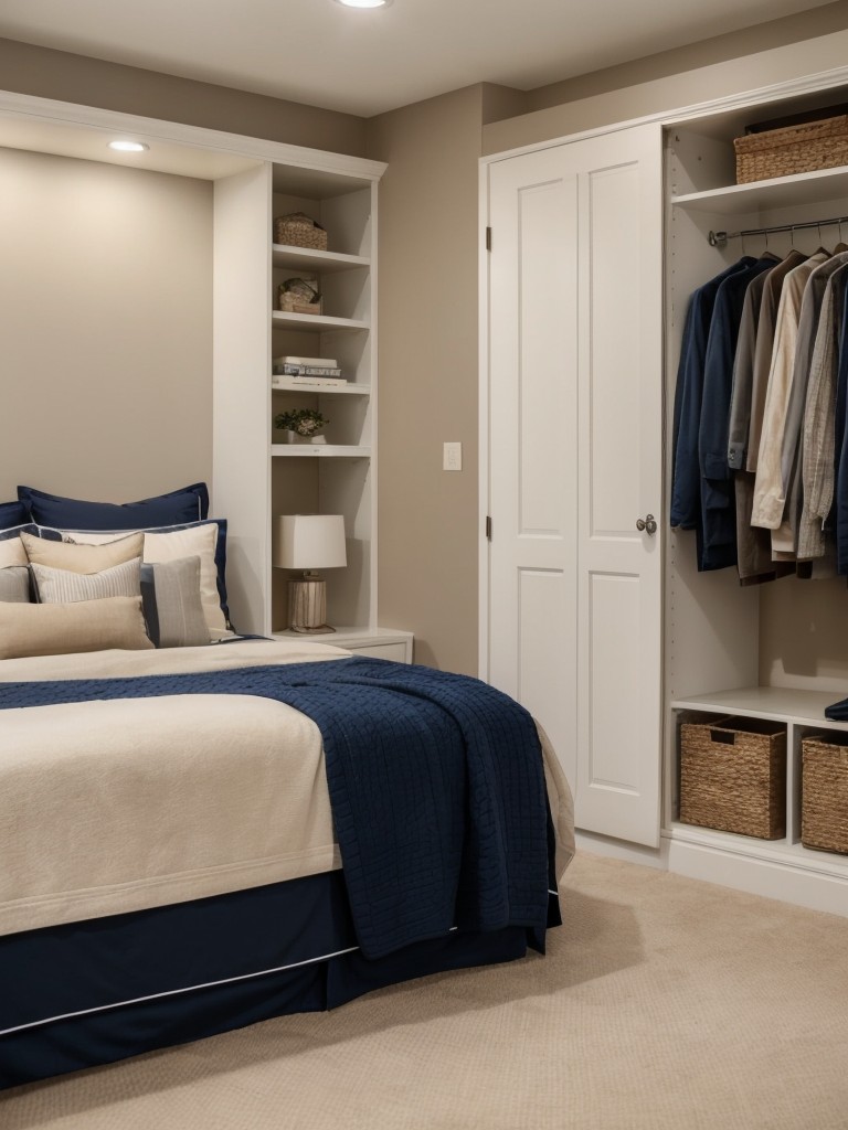 Upgrade Your Apartment with Navy & Neutral Decor. Get Organized with Clever Storage!