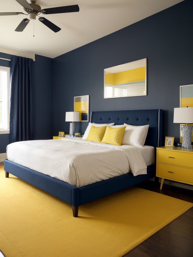 Modern Navy and Yellow Bedroom Ideas.