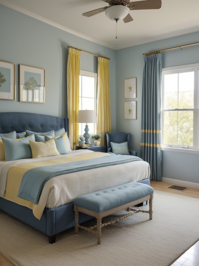 Serene Bedroom Vibes: Navy & Yellow Apartment Décor