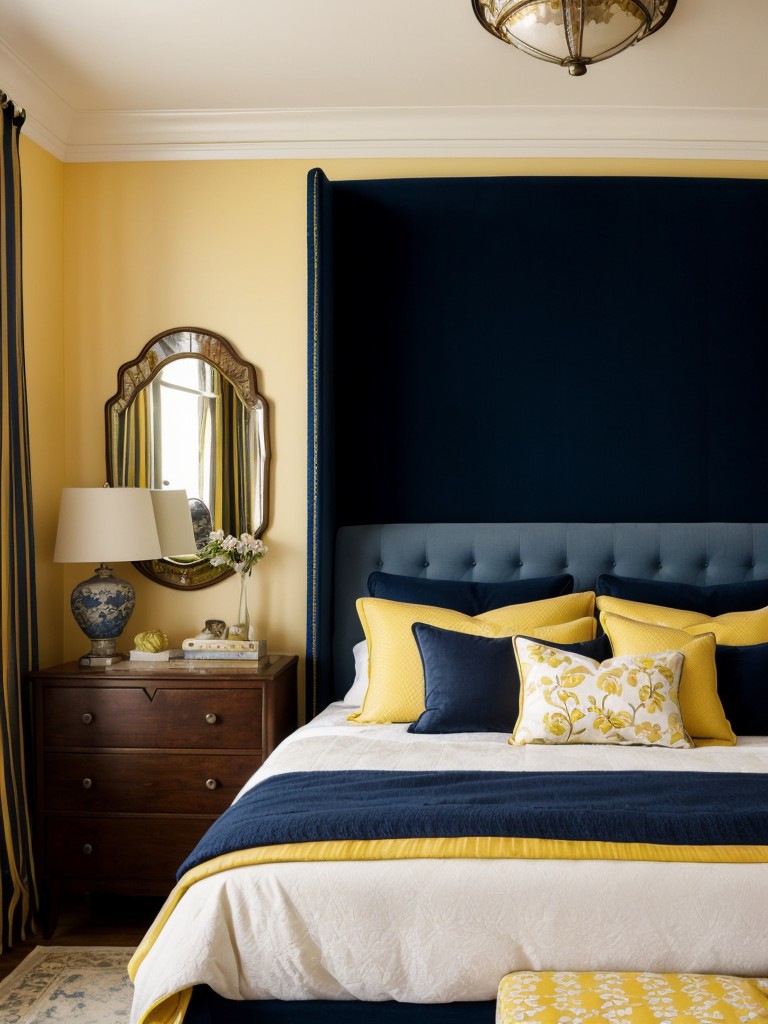 Vibrant Navy and Yellow Apartment Bedroom Décor Ideas!