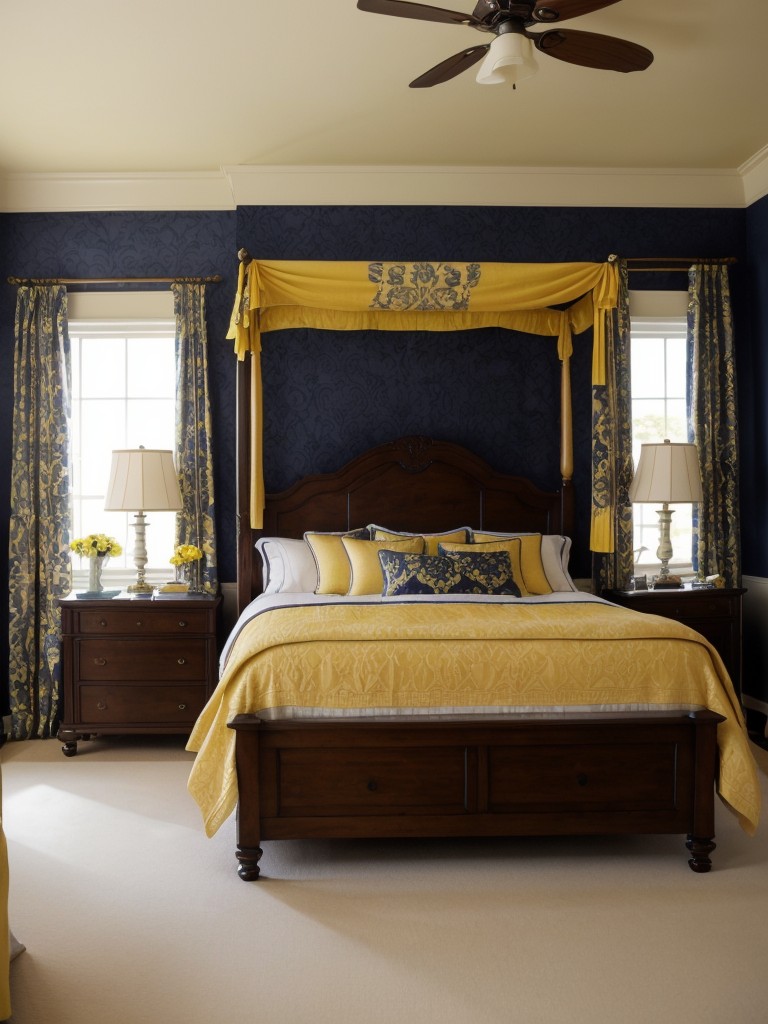 Navy and Yellow Apartment: Timeless Elegance for your Bedroom