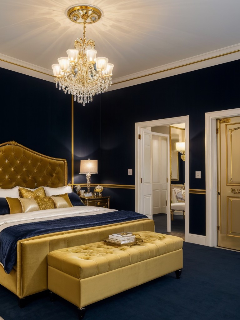 Luxury and Glamour: Navy and Yellow Bedroom Décor Inspiration