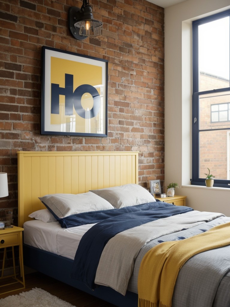 Modern Industrial Bedroom: Navy & Yellow Décor Inspo