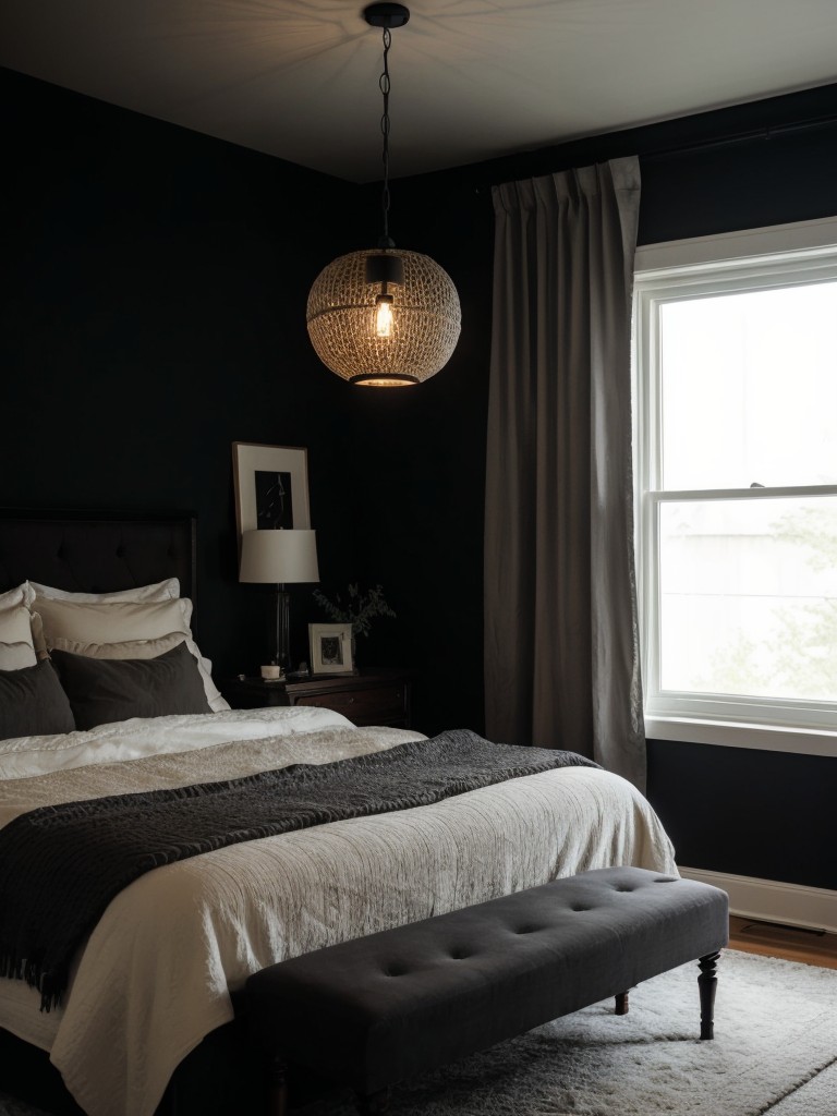 Cozy Black Bedroom: Illuminate with Dreamy Pendant Lighting!