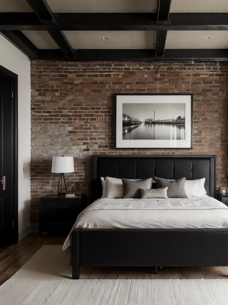 Industrial-Chic Apartment: Sleek Black Bedroom Design