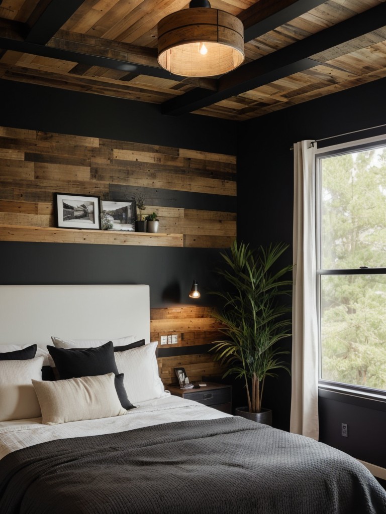 Chic Apartment: Black Bedroom with Nature-Inspired Touches!