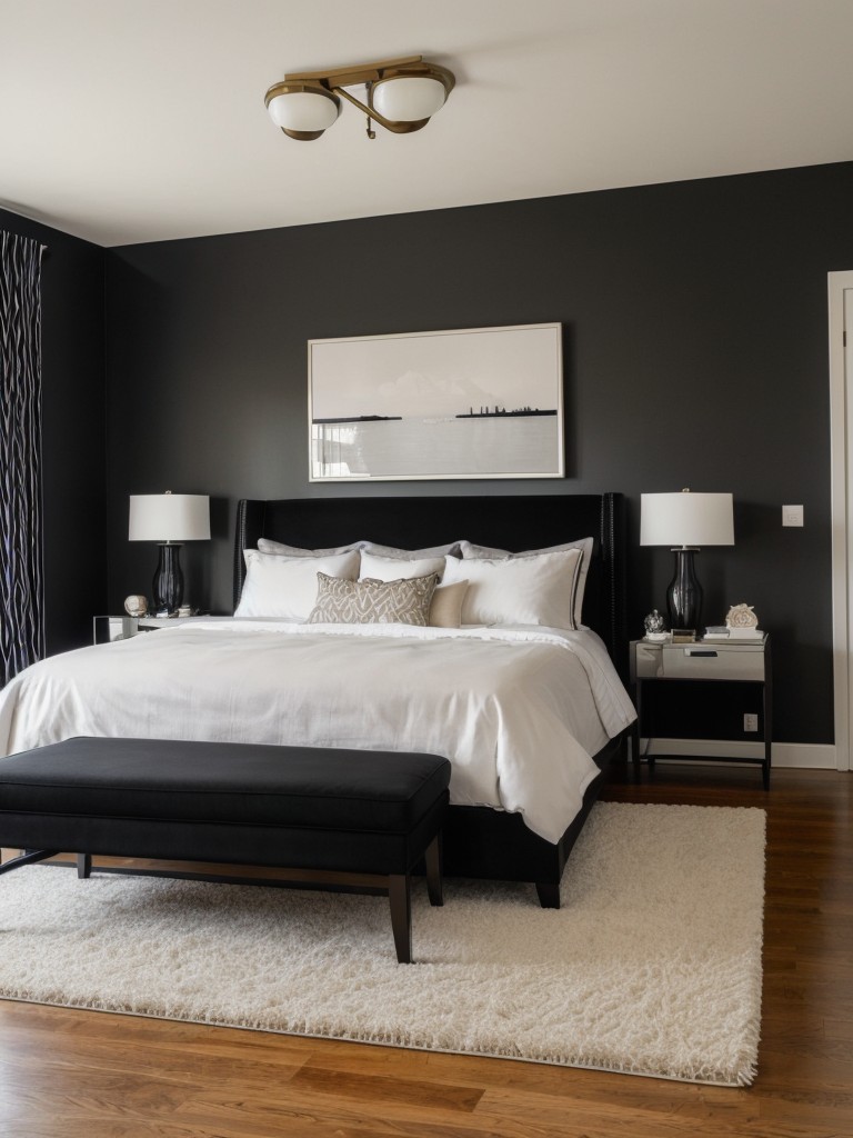 Monochromatic Magic: Black Bedroom Design with Pops of Color!