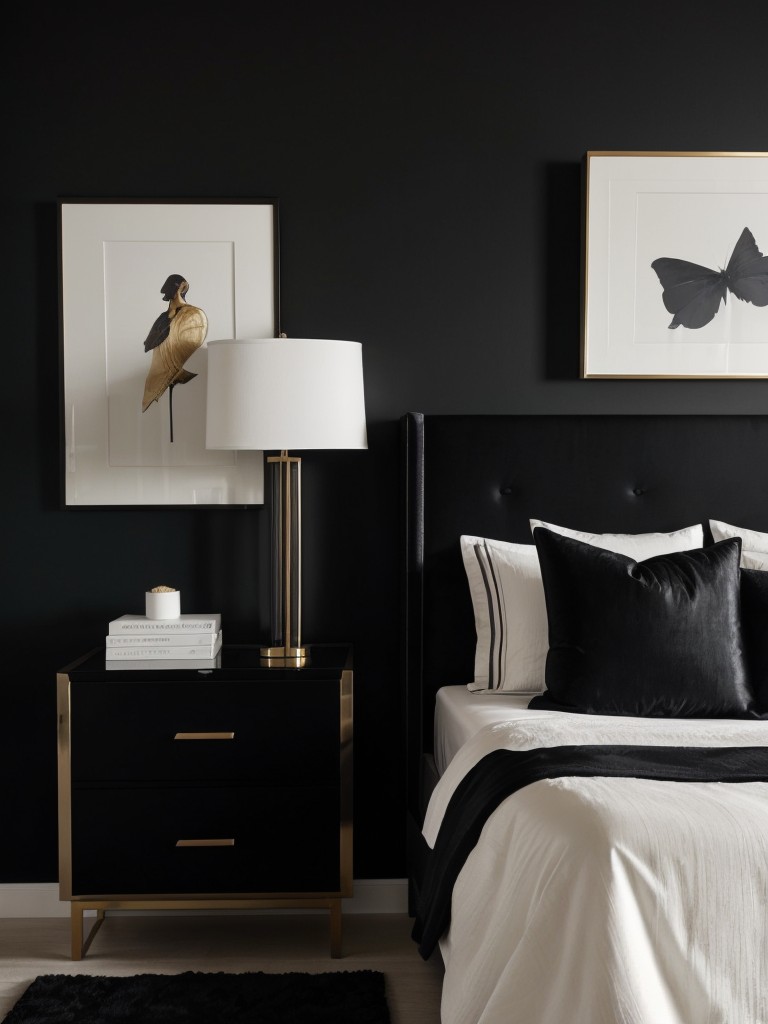 Dramatic Black Bedroom: Sleek & Sophisticated Apartment Design