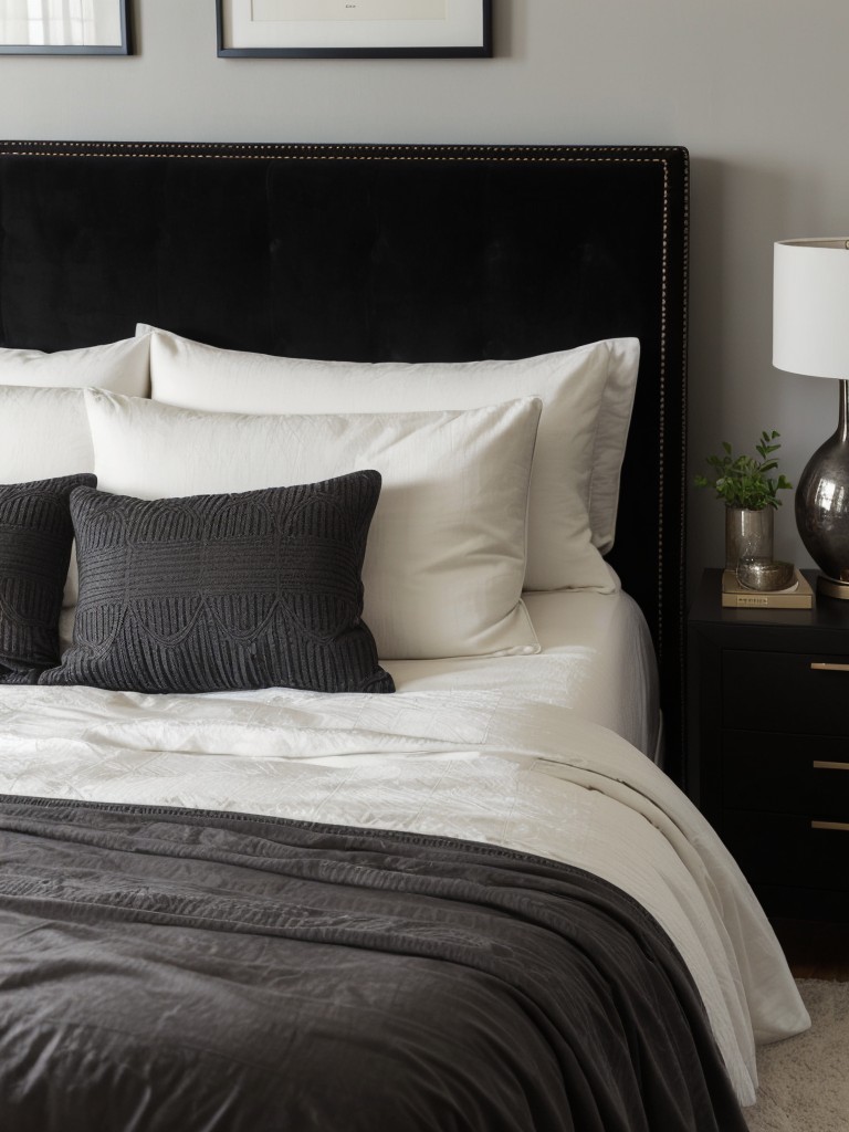 Luxe Apartment Bedroom: Cozy up with chic black decor for ultimate relaxation.