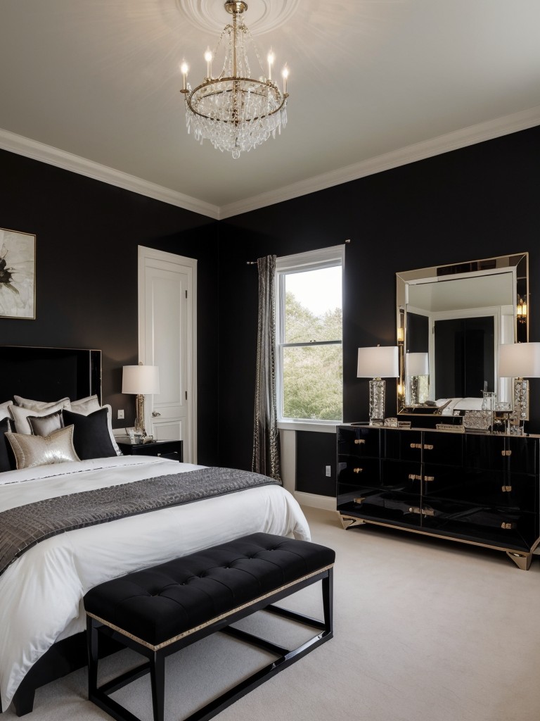 Elevate your apartment with a glamorous black-themed bedroom