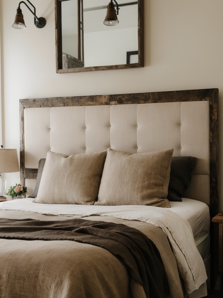 Rustic Retreat: Cozy up your bedroom with reclaimed wood, textured bedding, and vintage lighting!