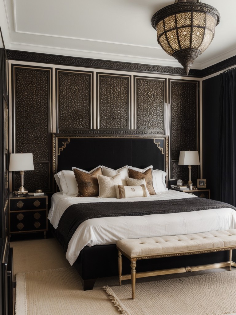 Stylish Apartment Vibes: Black Bedroom with Exotic Moroccan Touches