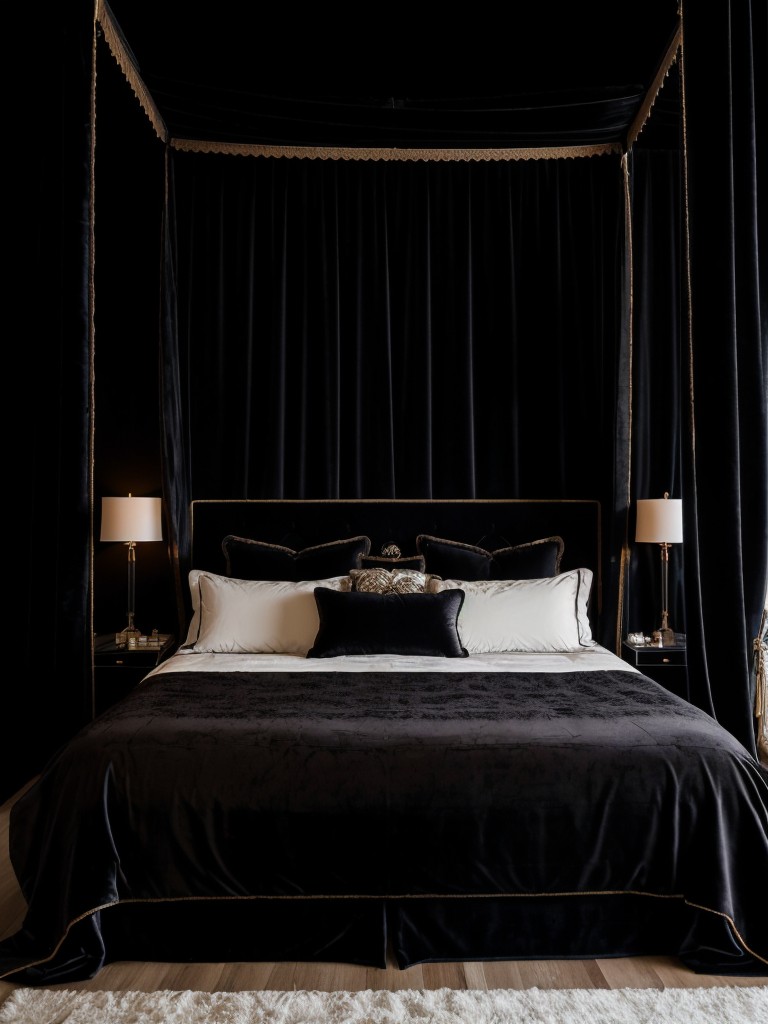 Romantic Black Bedroom: Channel Elegance with Velvet Textures