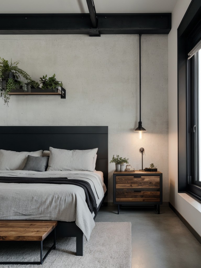 Industrial Chic: Stylish and Mysterious Black Bedroom Design