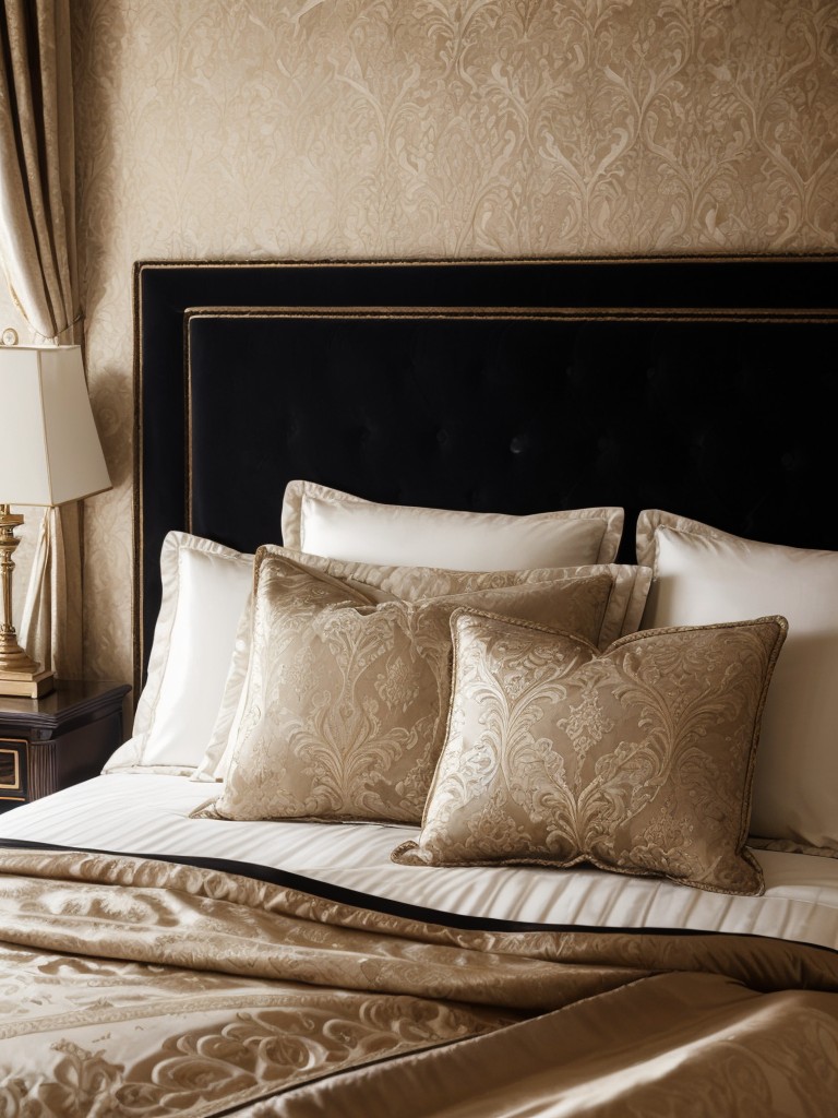 Indulge in Luxurious Apartment Living with Ornate Black Bedroom Decor!