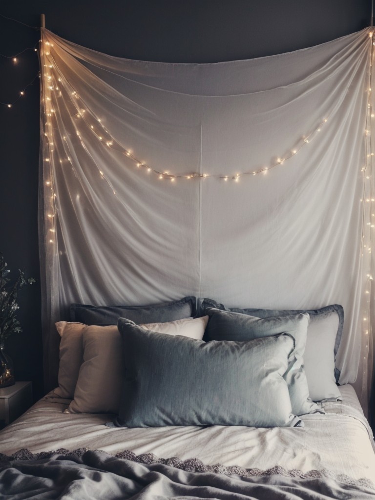 Magical Black Bedroom Inspo: Create a Dreamy Space with Fairy Lights & Soft Pastels!