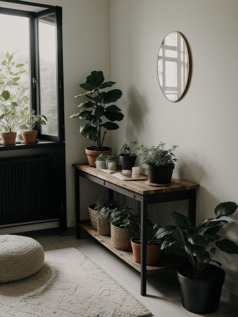 Bring Nature In: Elevate your apartment with potted plants for a tranquil atmosphere.