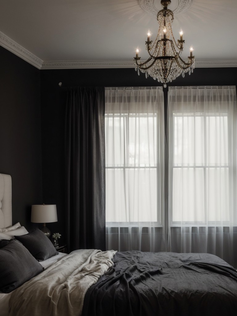 Dreamy Dark Bedroom: Transform your space with sheer curtains and soft lighting options.