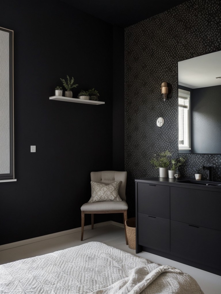 Chic Black Bedroom: Elevate your space with a trendy accent wall!