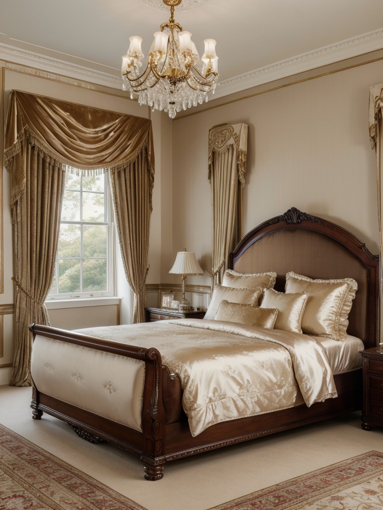 Timeless luxury for your bedroom: silk draperies, velvet chairs, crystal chandeliers.