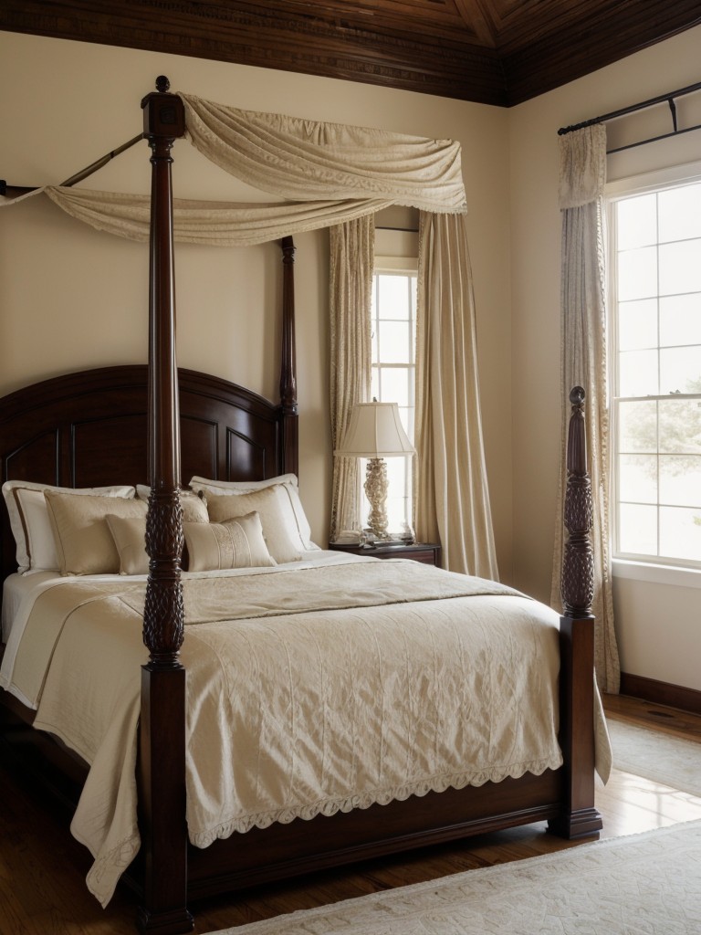 Regal vibes with a traditional four-poster bed. Elevate your bedroom with elegance.