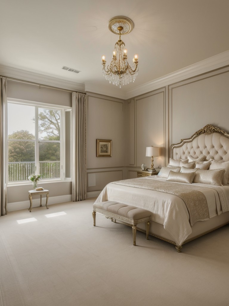 Regal Traditional Bedroom Decor: Soft Neutrals with Gold & Silver Accents