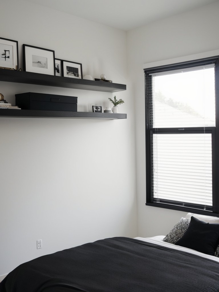 Chic Black Bedroom: Minimalist Design with Built-in Storage