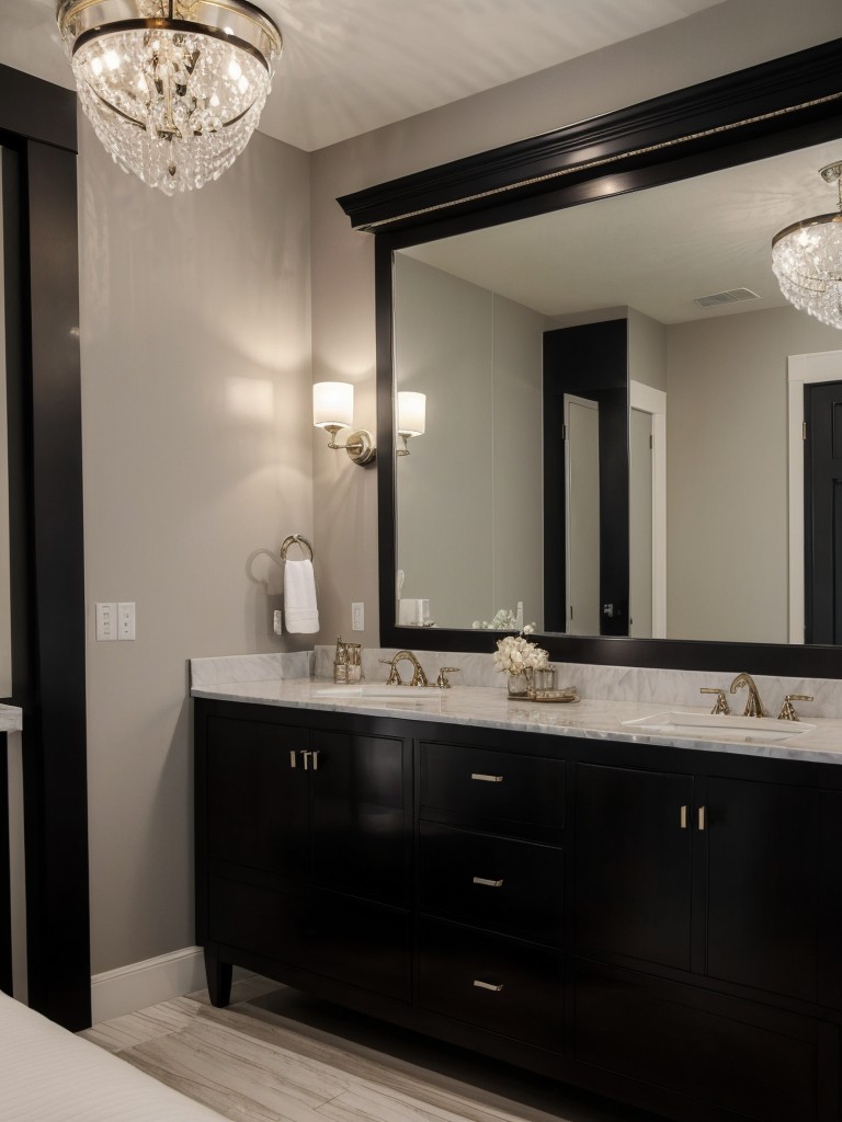 Glamorous Black Bedroom: Vintage Hollywood Charm in Apartment Design.