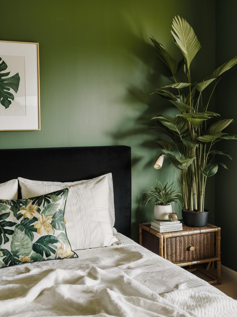 Tropical Escape: Vibrant Black Bedroom Design