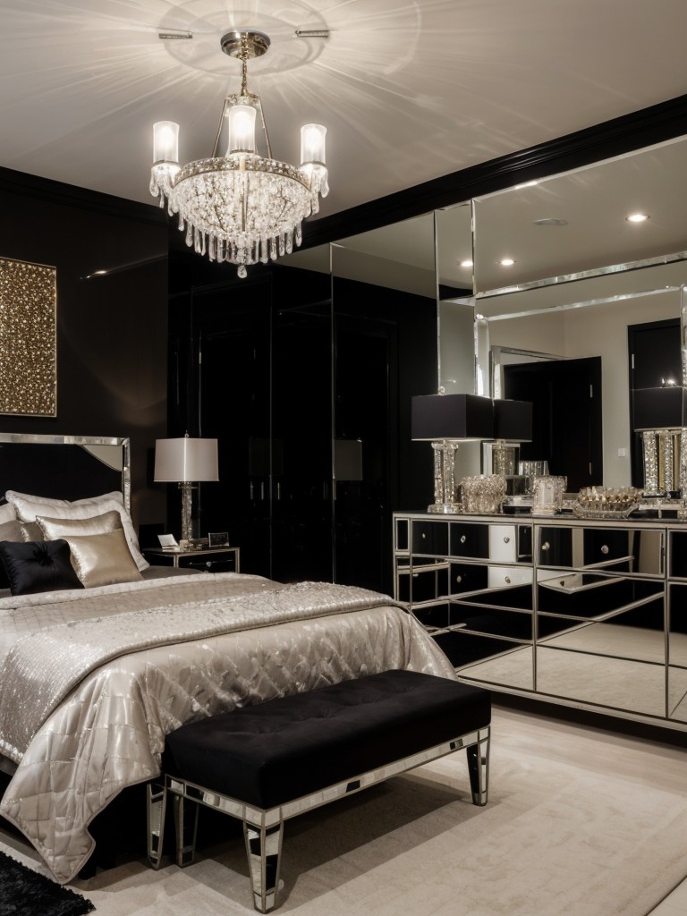 Sparkle and style: Glam up your bedroom with mirrored furniture and crystal chandeliers!