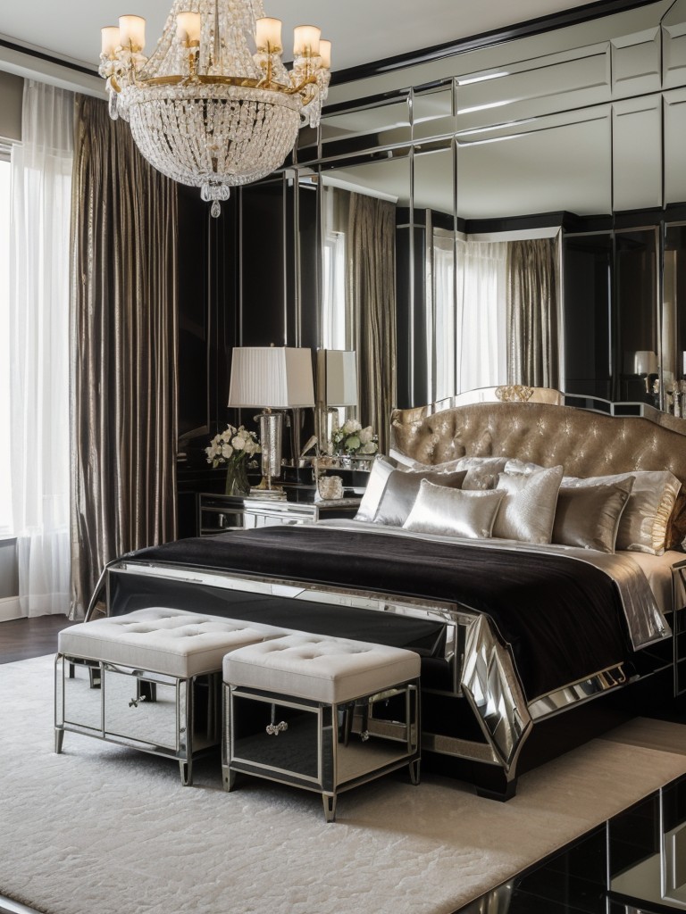 Opulent and Glamorous: Black Bedroom Decor with Reflective Surfaces