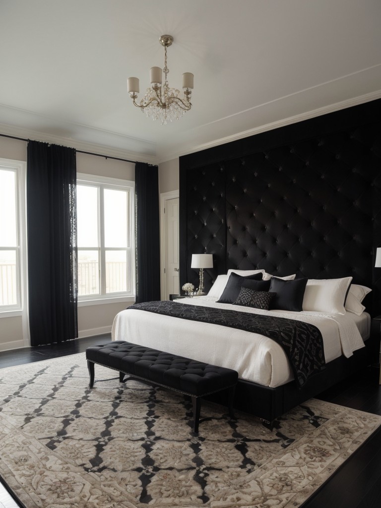 Chic Apartment Style: Elevate Your Bedroom with a Black Quatrefoil Rug!