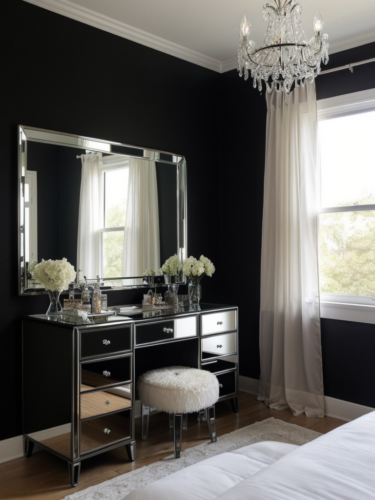 Black Magic: Get a Chic & Airy Apartment with Sheer Curtains & Mirrored Décor