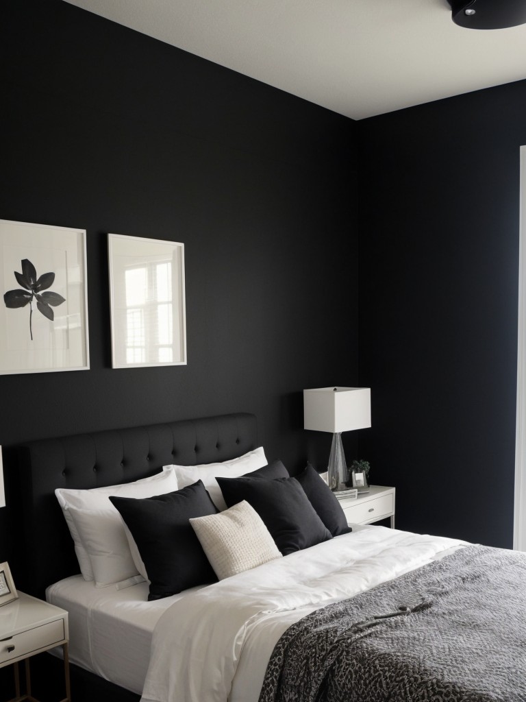 Stylish Black Bedroom Decor: Add a Textured Black Accent Wall for an Apartment Upgrade