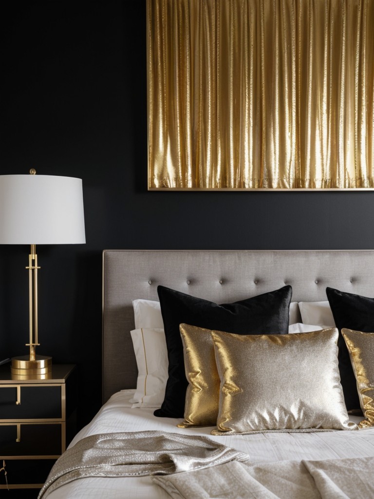 Elegant Black Bedroom with Metallic Accents