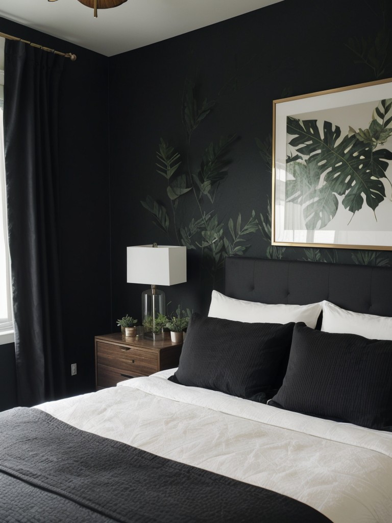 Chic Black Bedroom: Add Greenery for a Calming Vibe