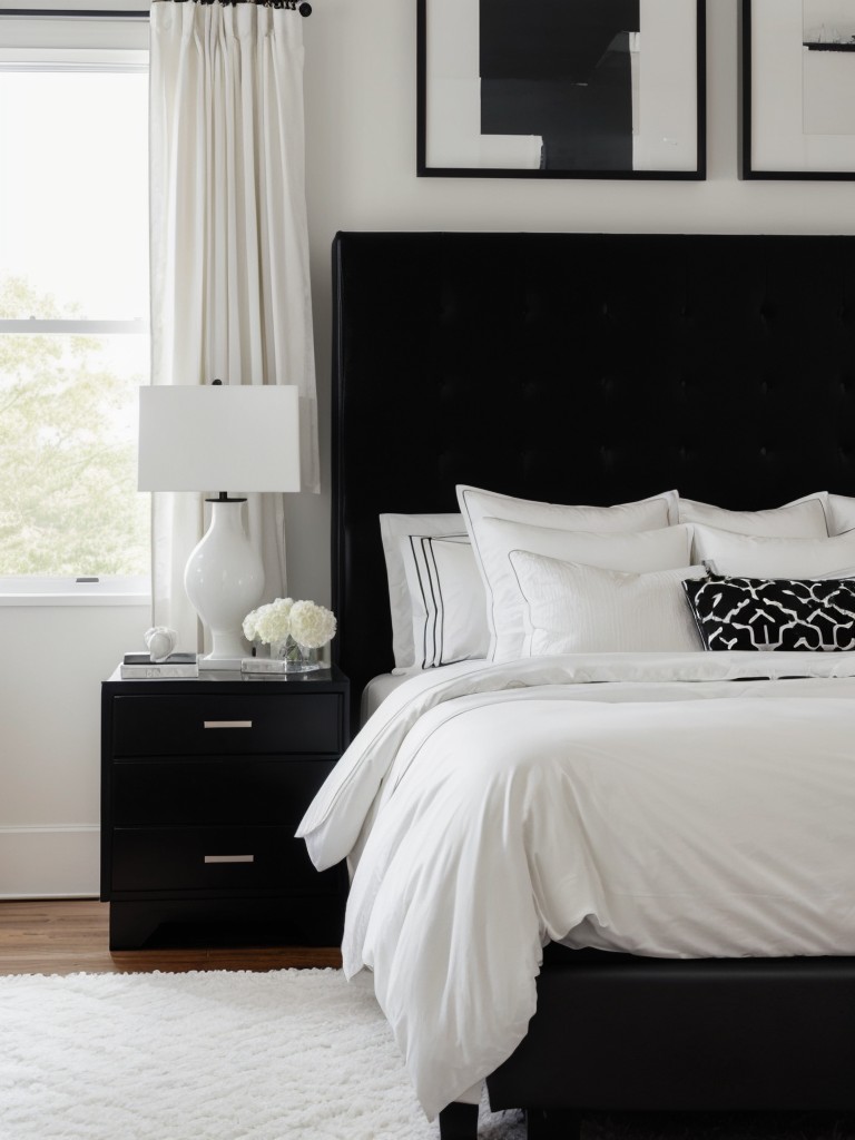 Sleek Black & White Bedroom: Sophisticated Apartment Design