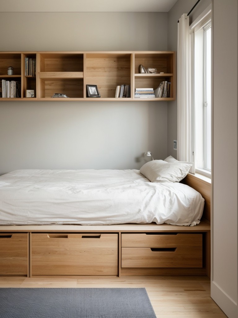 Space-saving storage solutions for a stylish apartment bedroom!