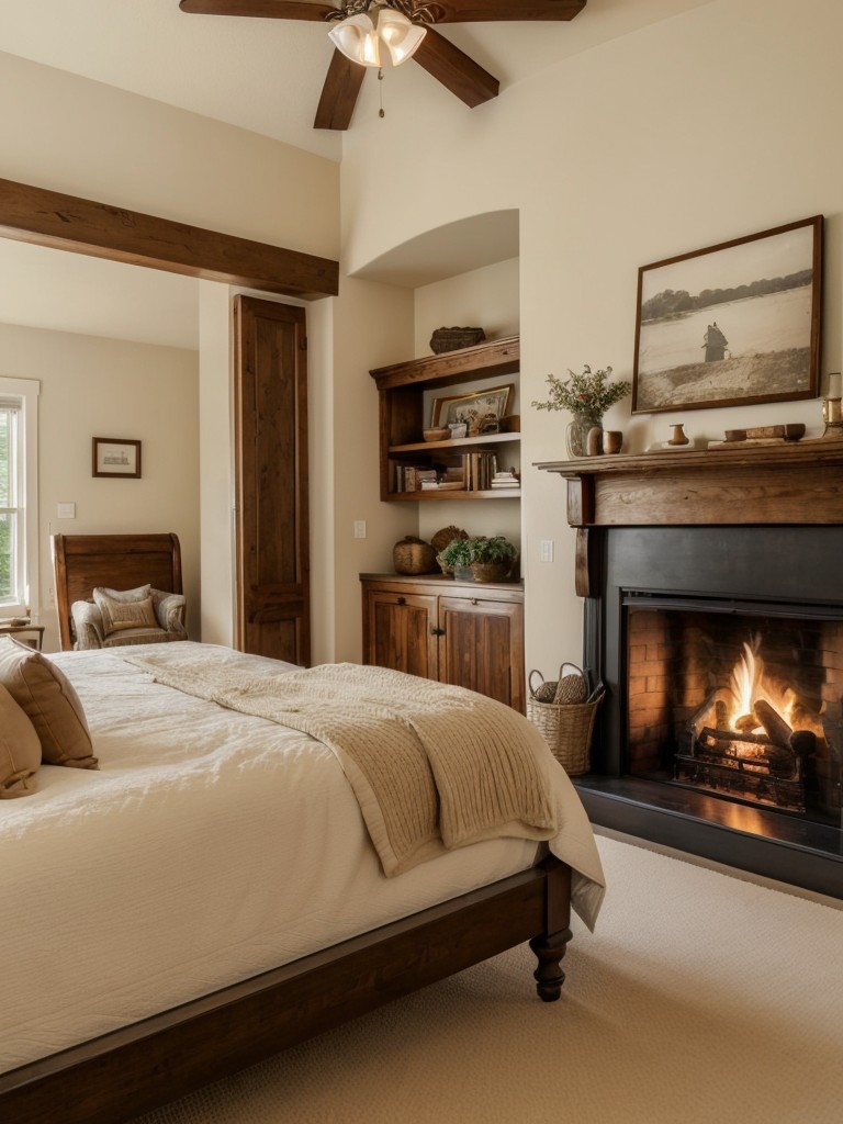 Traditional Bedroom: Cozy & Warm with Fireplace Mantel.