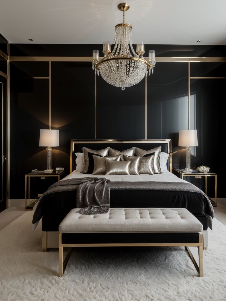 Chic Black Bedroom Style: Transform Your Apartment with Metallic Accents!