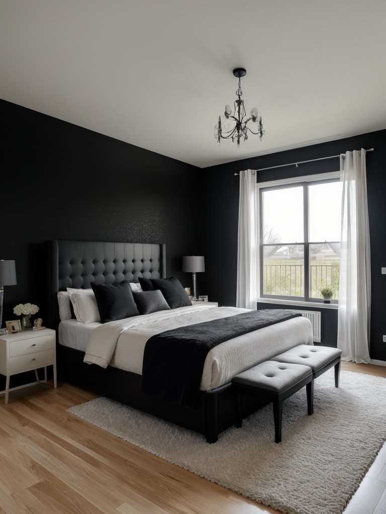 Bold Black Accent Wall: Elevate Your Bedroom with Enigmatic Elegance!