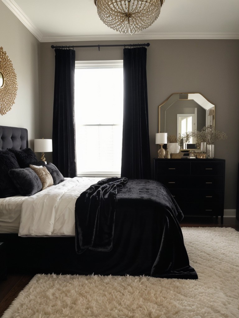 Black Bedroom Revamp: Add Velvet, Plush, and Faux Fur for Cozy Texture.