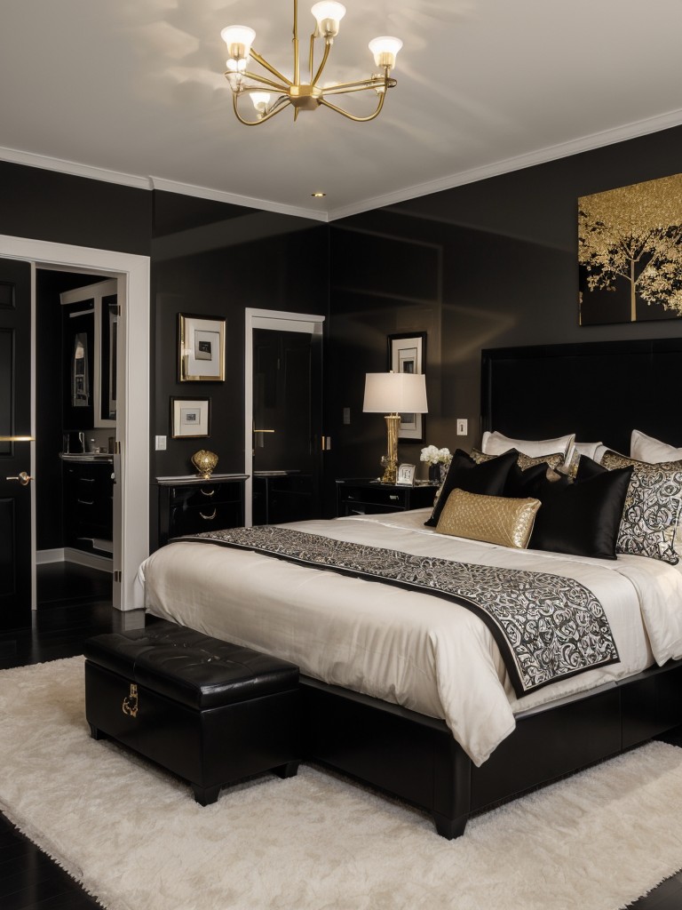 Chic and Sophisticated: Black and Gold Apartment Bedroom