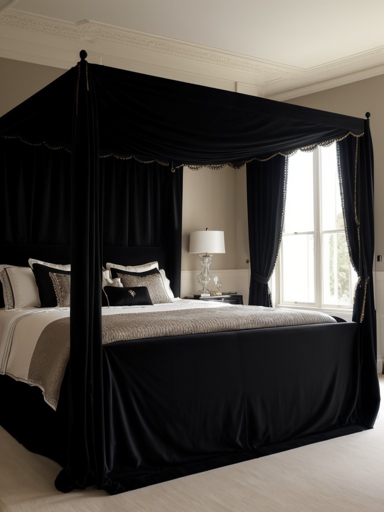 Regal Black Canopy: Elevate Your Apartment Bedroom with Glamour