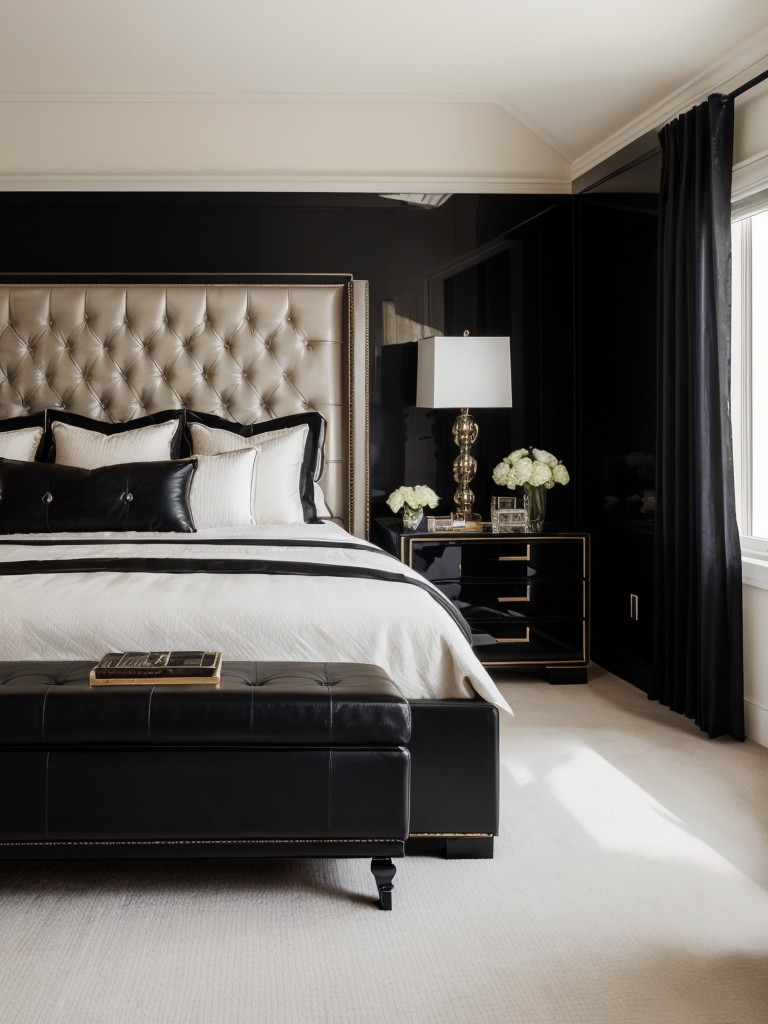 Elevate Your Bedroom with Timeless Glamour: Black Apartment Inspo.