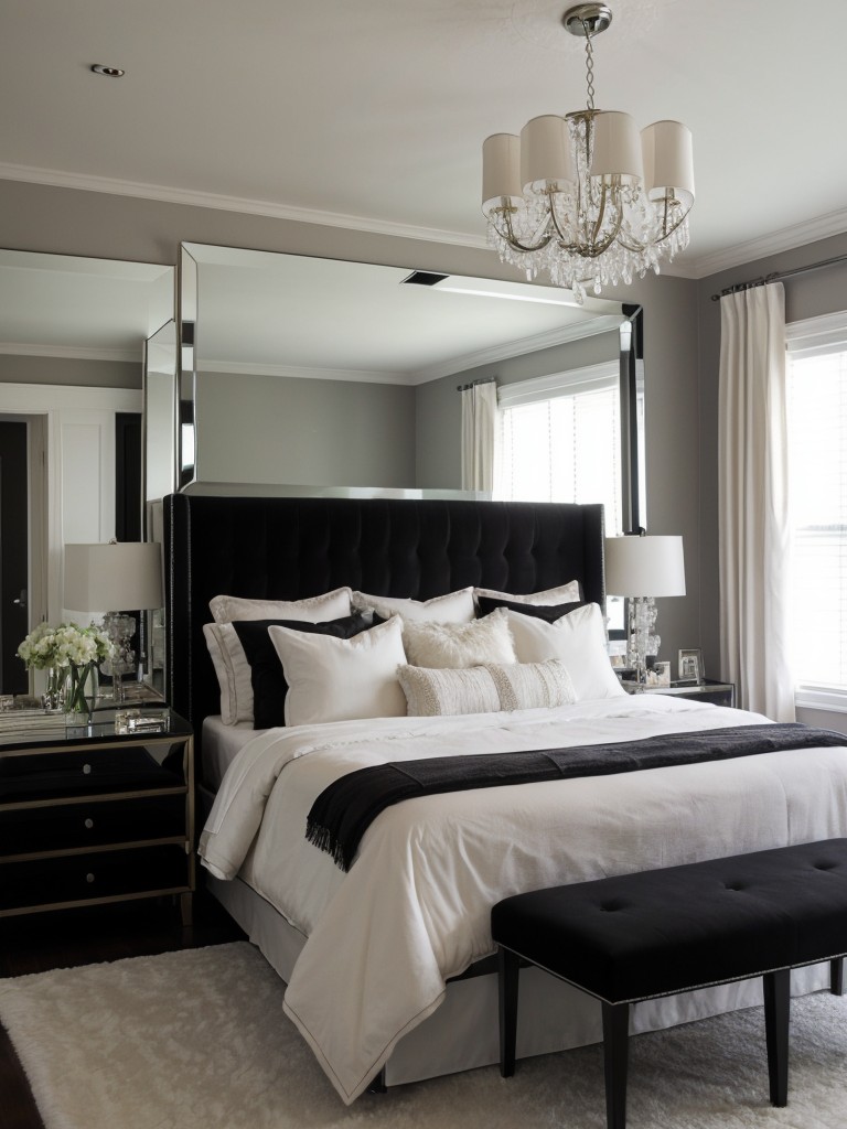 Glam Up Your Apartment: Timeless Black Bedroom Design with Mirrors